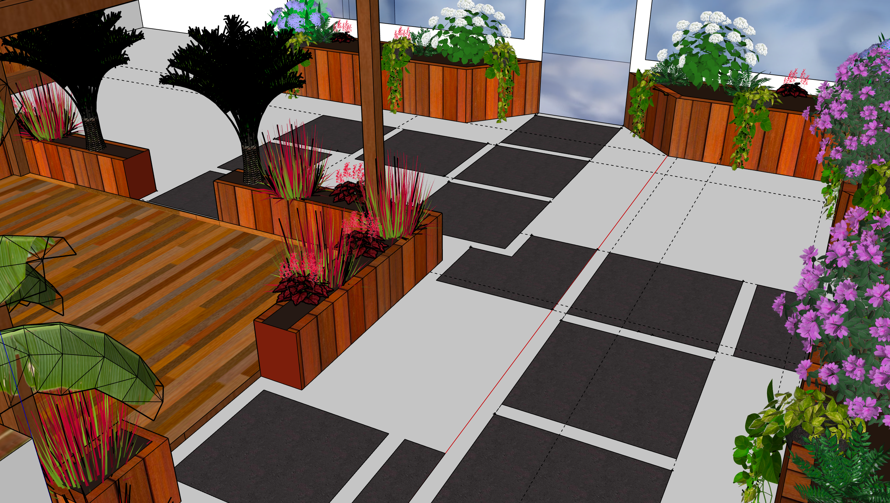 Pergola bois et jardinières